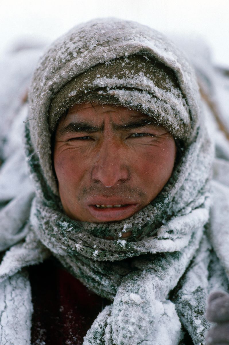 Le visage d'un porteur gifle par le vent, Zanskar, Himalaya indien