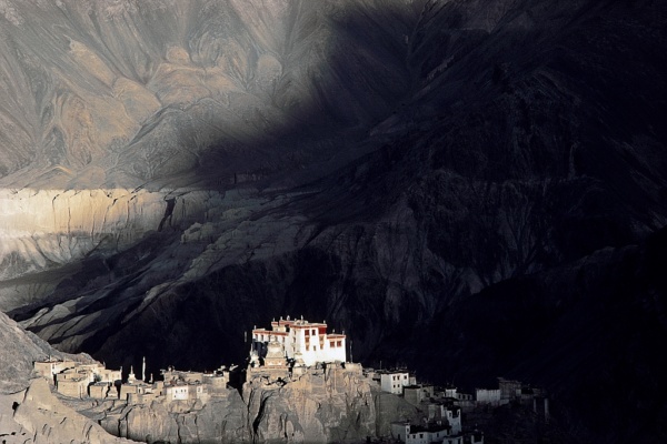 The Buddhist Lamaist monastery of Lamayuru overlooking a cob village, Ladakh, India